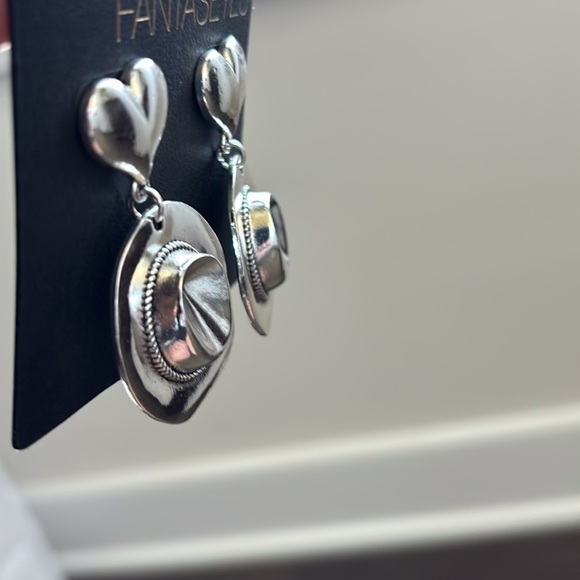 Cowboy Hat on Heart post silver-tone drop earrings,Western - Picture 2 of 5